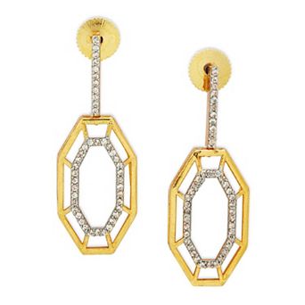 Gold-plated Geometric Syra Earrings With Cubic Zirconia by Dhwani Bansal