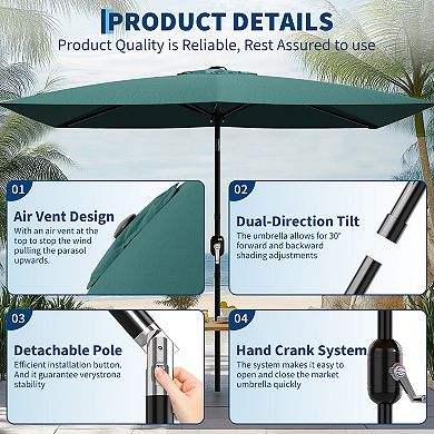 6.5 x 10 FT Rectangular Patio Umbrella with Crank Lift, Large Outdoor Table Sun Shade for Garden