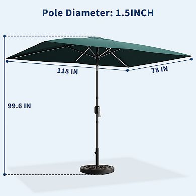 6.5 x 10 FT Rectangular Patio Umbrella with Crank Lift, Large Outdoor Table Sun Shade for Garden