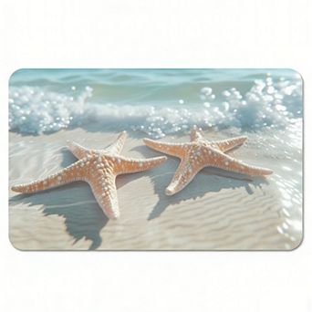 Beach Starfish Floor Mat, Skid-Resistant Ocean Themed Entryway Rug