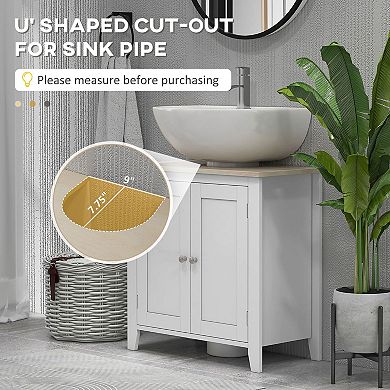 Under Sink Bathroom Storage Cabinet with Adjustable Shelf and U Shaped Cutout