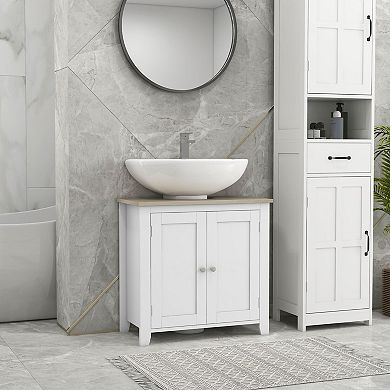 Under Sink Bathroom Storage Cabinet with Adjustable Shelf and U Shaped Cutout