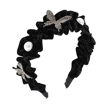 Butterfly Faux Pearl Rhinestone Hairband for Women Black 1 pc