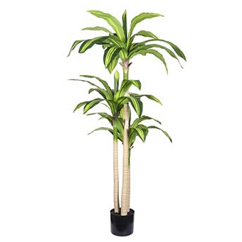 KWPZQEB Artificial Dracaena Tree, Black Plastic Pot