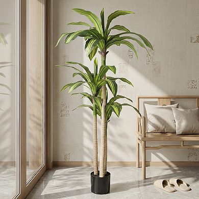 KWPZQEB Artificial Dracaena Tree, Black Plastic Pot