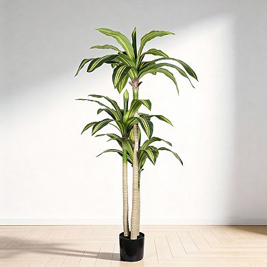 KWPZQEB Artificial Dracaena Tree, Black Plastic Pot