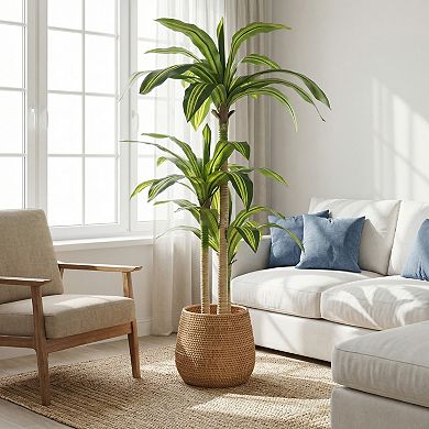 KWPZQEB Artificial Dracaena Tree, Black Plastic Pot