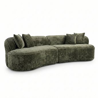GOMYHOME Curved 4-Seat Sectional Sofa, Modern Boucle Upholstered Living Room Couch, Olive Green