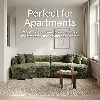 GOMYHOME Curved 4-Seat Sectional Sofa, Modern Boucle Upholstered Living Room Couch, Olive Green