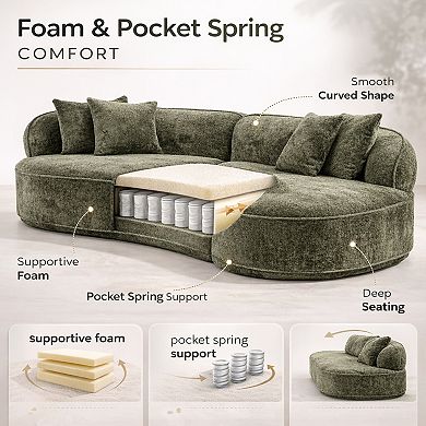GOMYHOME Curved 4-Seat Sectional Sofa, Modern Boucle Upholstered Living Room Couch, Olive Green