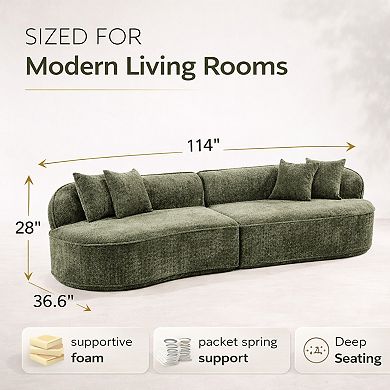 GOMYHOME Curved 4-Seat Sectional Sofa, Modern Boucle Upholstered Living Room Couch, Olive Green