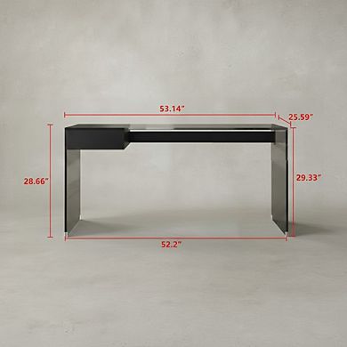 Black Tempered Glass Writing Desk With Flip-Top & Sliding Storage Drawers