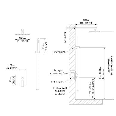 Wall-Mount Rain Shower System with Ultra-Thin Rainfall Head and Solid Brass Design