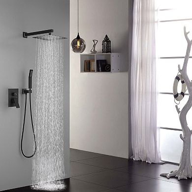 Wall-Mount Rain Shower System with Ultra-Thin Rainfall Head and Solid Brass Design