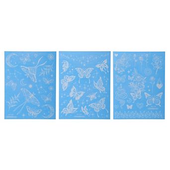 Luminous Butterfly Pattern Fake Tattoos Fluorescent Blue 3 pc
