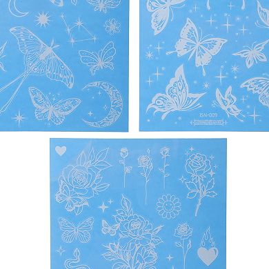 Luminous Butterfly Pattern Fake Tattoos Fluorescent Blue 3 Pcs