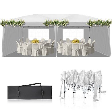 Outdoor Folding Canopy Tent with Windows and Adjustable Height - White