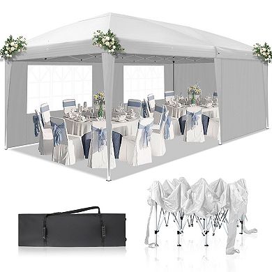 Outdoor Folding Canopy Tent with Windows and Adjustable Height - White