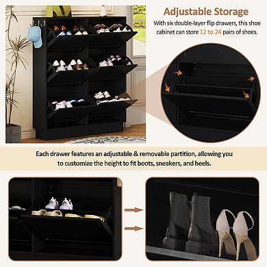 6-Drawer Narrow Shoe Cabinet with Adjustable Shelves & Hooks,for Entryway Hallway