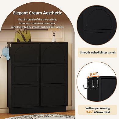 6-Drawer Narrow Shoe Cabinet with Adjustable Shelves & Hooks,for Entryway Hallway
