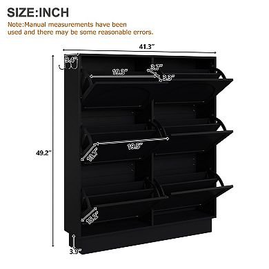 6-Drawer Narrow Shoe Cabinet with Adjustable Shelves & Hooks,for Entryway Hallway