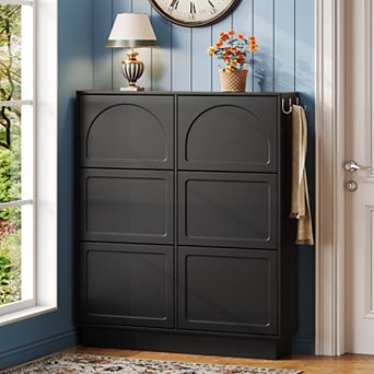 6-Drawer Narrow Shoe Cabinet with Adjustable Shelves & Hooks,for Entryway Hallway