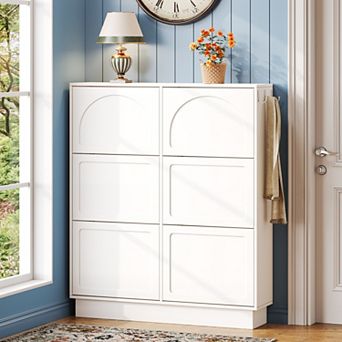 6-Drawer Narrow Shoe Cabinet with Adjustable Shelves & Hooks,for Entryway Hallway