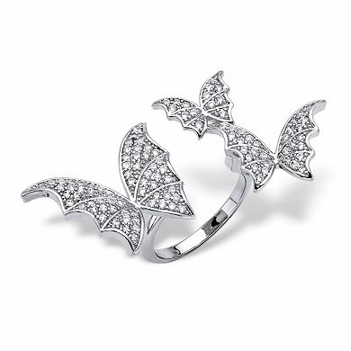Round Crystal Silvertone Adjustable Butterfly Ring
