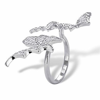 Round Crystal Silvertone Adjustable Butterfly Ring