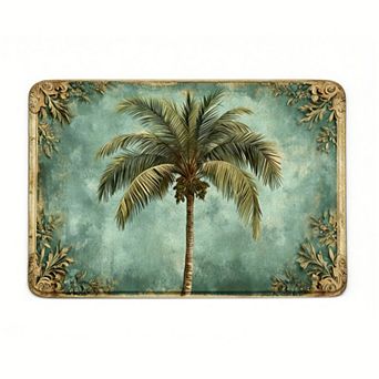 Vintage Palm Tree Floor Mat, Non-Slip Retro Tropical Entryway Mat