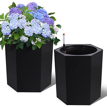 16 in Tall Planters Set of 2 Self Watering Pots with Water Level Monitor Bottom Wheels Drainage