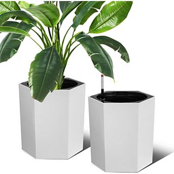 16 in Tall Planters Set of 2 Self Watering Pots with Water Level Monitor Bottom Wheels Drainage