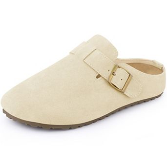 Women's Suede Clogs Cork Platform Mules with Buckle Slip on Slippers