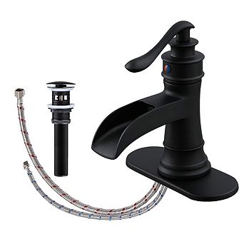 Waterfall Single Hole Single-Handle Low-Arc Bathroom Faucet With Pop-up Drain Assembly