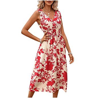 Women's Summer Casual Dress Short Sleeve Tiered Flowy Dress Long Midi Beach Sundress