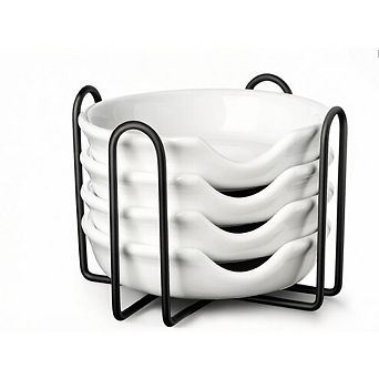 Zoulao 4-Pack Ceramic Spoon Rest Set with Metal Holder, 4.8 Inch, Kitchen Stovetop Organizer.