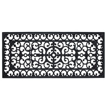 HomeRoots 17" X 41" Black Scrollwork Outdoor Rubber Door Mat