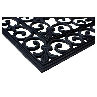 HomeRoots 17" X 41" Black Scrollwork Outdoor Rubber Door Mat