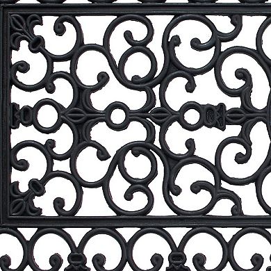 HomeRoots 17" X 41" Black Scrollwork Outdoor Rubber Door Mat