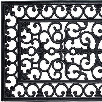 HomeRoots 17" X 41" Black Scrollwork Outdoor Rubber Door Mat