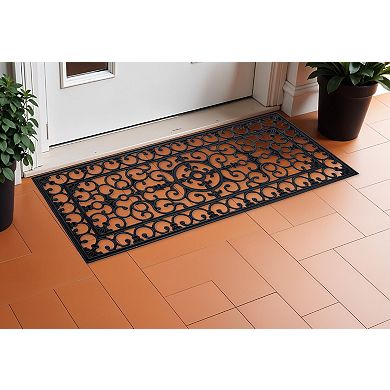 HomeRoots 17" X 41" Black Scrollwork Outdoor Rubber Door Mat