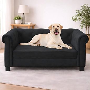 Heybly Elevated Dog Sofa Bed with Foam Cushion, Linen Pet Couch ,Durable Raised Pet Bed Furniture