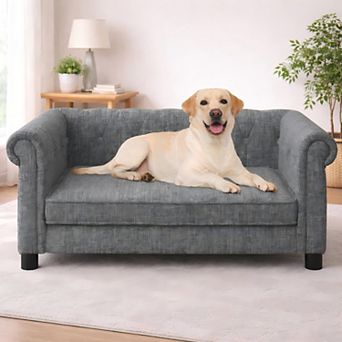 Heybly Elevated Dog Sofa Bed with Foam Cushion, Linen Pet Couch ,Durable Raised Pet Bed Furniture