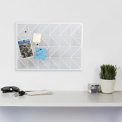 White Trigon Bulletin Board: Magnetic Message, Perforated Metal, Easy to Clean