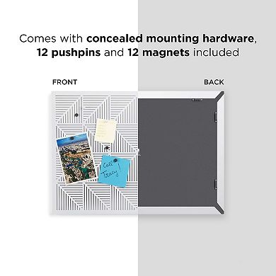 White Trigon Bulletin Board: Magnetic Message, Perforated Metal, Easy to Clean