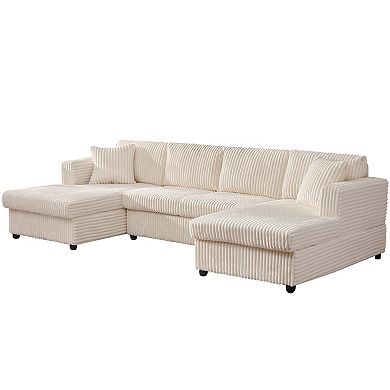 4 Seat U Sectional Couch, 123.2'' W Corduroy Sofa With Double Chaises