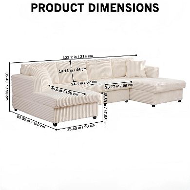 4 Seat U Sectional Couch, 123.2'' W Corduroy Sofa With Double Chaises