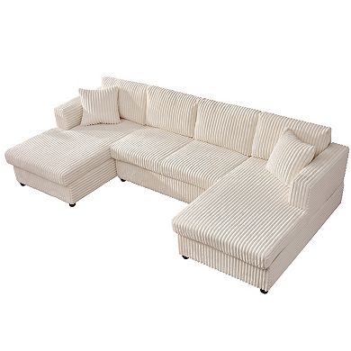 4 Seat U Sectional Couch, 123.2'' W Corduroy Sofa With Double Chaises