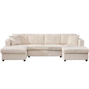 4 Seat U Sectional Couch, 123.2'' W Corduroy Sofa With Double Chaises