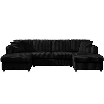 4 Seat U Sectional Couch, 123.2'' W Corduroy Sofa With Double Chaises